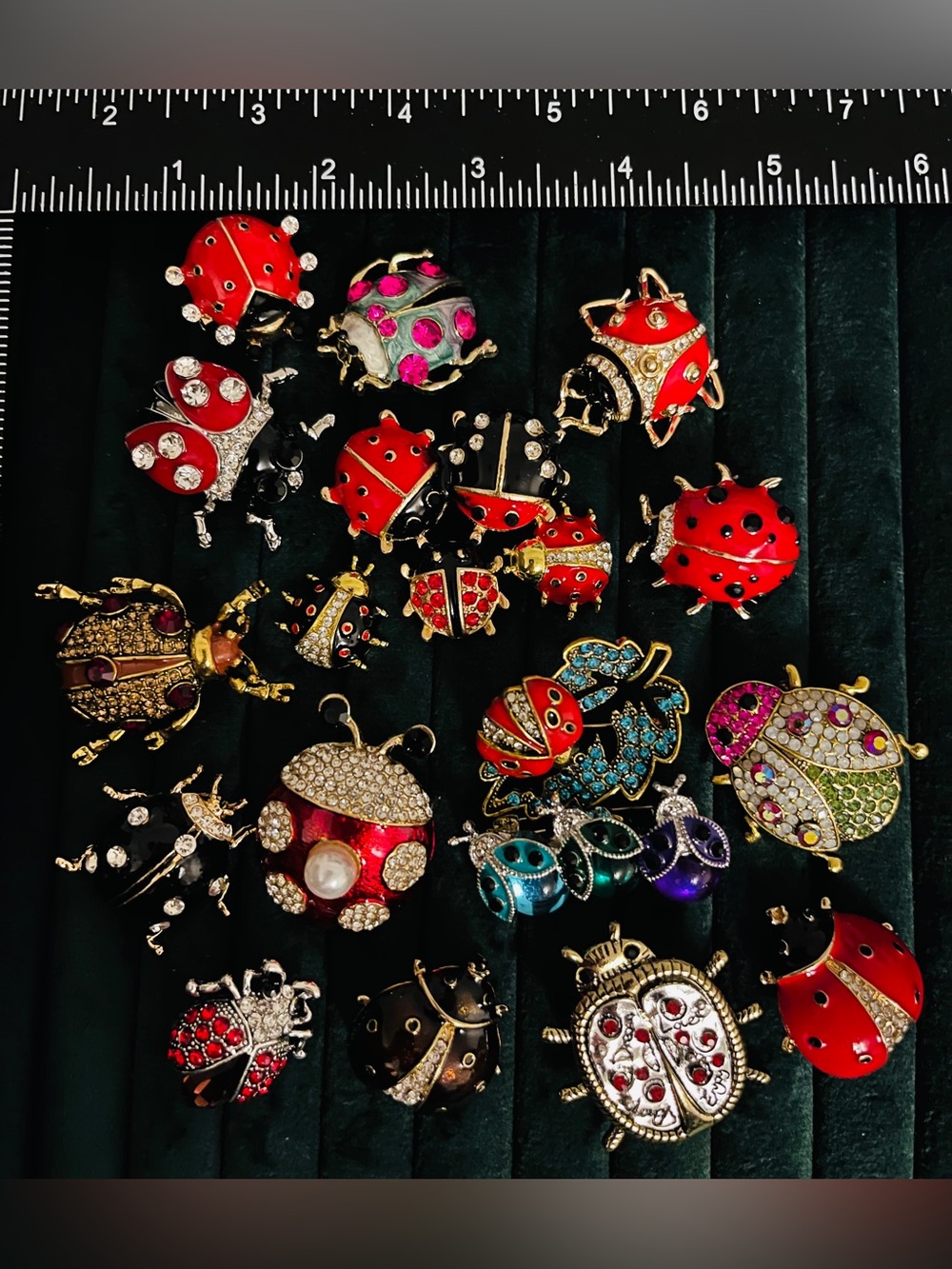 Mixed Lot Ladybug Beetle Pins Rhinestone Crystal Enamel Insect Jewelry Set
